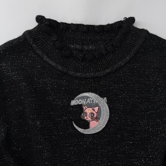 Mini Peace Girls Black Tulle Dress Long Sleeve Moon Embroidered Size 5 - Picture 2 of 4